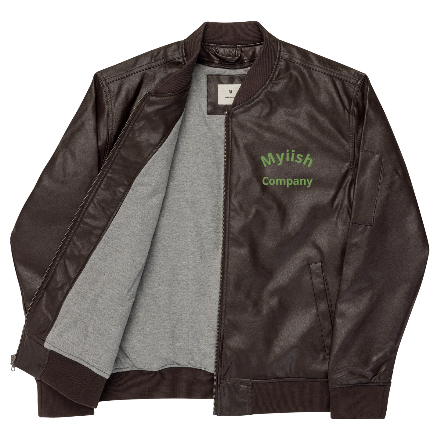 Myiish Faux Leather Bomber Jacket (Brown)